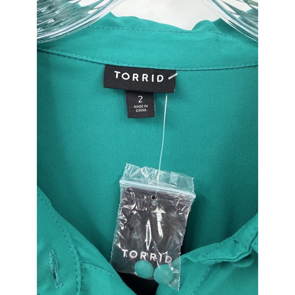 Torrid Madison Georgette Button Up Long Sleeve Shirt 2/2X NWT Fanfare Green - Picture 4 of 9